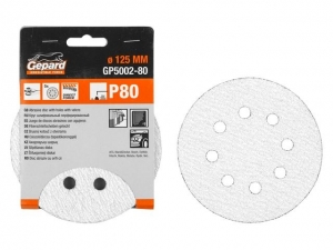 Шлифлист 125мм круг Р320 д/краски 8 отв. 5шт. GEPARD (GP5002-320) (круг абразивный шлифовальный перфорированный)