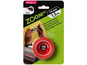 Лента двухсторонняя клейкая Mega Strong 19мм х 1,5м ZOOM (Белая/красная)