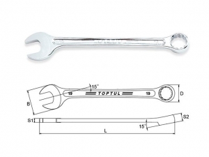 Ключ комбинированный 15мм 15° TOPTUL
