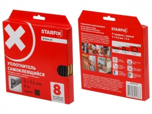 Уплотнитель "P" черный  9х5,5мм 6м (сдвоенный профиль 2х3м) STARFIX