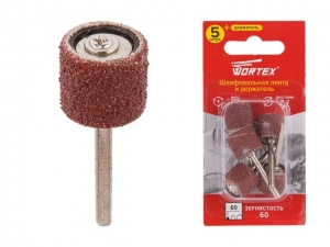 Шлифовальная лента 13 мм, зерно 60 + держатель WORTEX (раб. диам. 13 мм, диам. хвостовика 3.2 мм, зерно 60, 35000 об/мин)