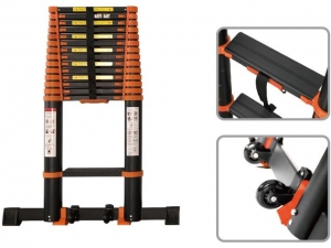 Лестница телескопическая 1-секц. алюм. 510см, 13 ступ. 13,5кг BLACK LINE STARTUL (ST9931-051) (ширина ступени 8см, прорезиненные колеса и доп.стабилиз