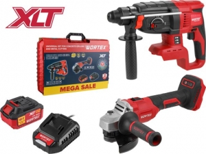 Набор аккум. инструмента WORTEX перфоратор + ушм в чем. ALL1 XLT SET СКИДКА -24% (Аккум. перф. WORTEX CRH 1824-2 + Аккум. УШМ WORTEX LX CAG 1812-1 E +
