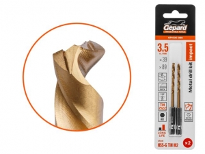 Сверло по металлу шестигр. 3.5х39х89 мм HSS-G TIN, комплект из 2-х шт GEPARD (многогранная заточка)