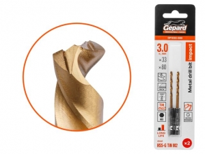 Сверло по металлу шестигр. 3.0х33х80 мм HSS-G TIN, комплект из 2-х шт GEPARD (многогранная заточка)